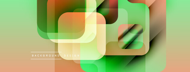 Poster - Abstract geometric shapes overlap, creating vibrant color gradients. Soft green, orange hues dominate design. Modern background texture.