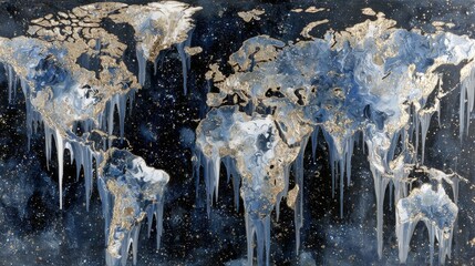 Wall Mural - the earth is melting away like a snow cone, with blue and green syrup dripping into the universe bel