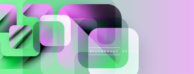 Poster - Abstract geometric shapes overlap. Gradient colors create modern visual effect. Soft hues blend, forming dynamic composition.