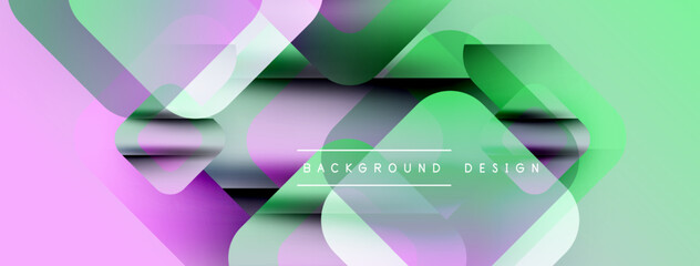 Poster - Abstract geometric shapes overlap, creating vibrant gradients. Pink, green, purple hues dominate composition. Modern design element.