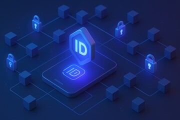 Poster - Digital identity management concept with smartphone and security elements in a modern design