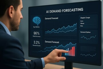 Poster - AI Demand Forecasting Dashboard with Graphs and Statistics for Market Analysis of Key Metrics
