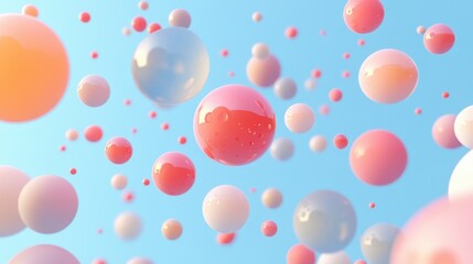Poster - Pastel color spheres float against a soft blue gradient background. Use for a fun and whimsical design, or as abstract art.