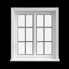 Poster - Classic white window frame isolated on black background, showcasing clean and modern design. This window features multiple panes, adding touch of elegance to any space