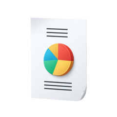 Poster - Document with colorful pie chart illustration representing data analysis and business report visualisation on white background Transparent background or png