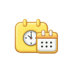 Poster - Bright Yellow Calendar and Clock Icon Representing Time Management and Scheduling in Flat Design Transparent background or png