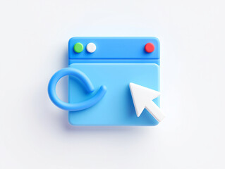 Aufkleber - 3D Render of a Blue Web Browser Icon with Cursor and Refresh Symbol