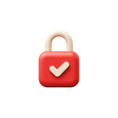 Poster - Colorful 3D Render of a Red Lock Icon Featuring a White Check Mark on a Minimalist Background Transparent background or png