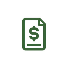 Poster - Green Illustration of Paper Document with Dollar Sign, Financial Concept, Investment, Economics, Accounting and Business Representation Transparent background or png