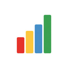 Poster - Colorful bar graph representing growth in business metrics with vibrant red, yellow, green, and blue bars increasing over time Transparent background or png