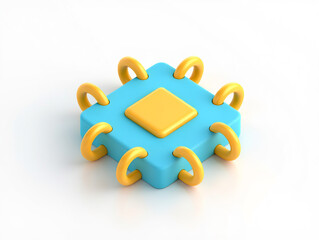 Aufkleber - Abstract 3D Render of a Blue and Yellow Microchip with Circular Connectors