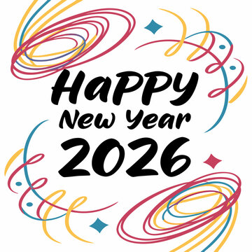 Colorful abstract paint strokes with “Happy New Year 2026” in bold centered font & SVG