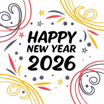 Colorful abstract paint strokes with “Happy New Year 2026” in bold centered font & SVG