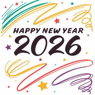 Colorful abstract paint strokes with “Happy New Year 2026” in bold centered font & SVG