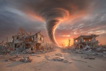 Poster - A devastating tornado and thunderstorm in Europe exemplifies the destructive power of natural disasters that ravage cities worldwide