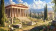 © Magnetix Art - Ancient Greek Temple Amidst Ruins: A Digital Painting of Classical Architecture and Serenity