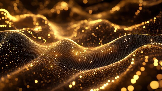 Golden Abstract Waves: A Luxurious Digital Art