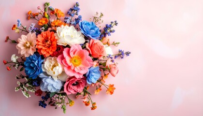 Poster - bouquet of flowers on pink background