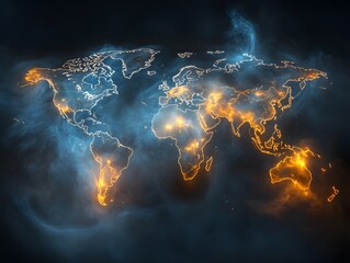 Poster - Visualization of the interconnected patterns of human and movement across the world resembling a dynamic global circulatory system