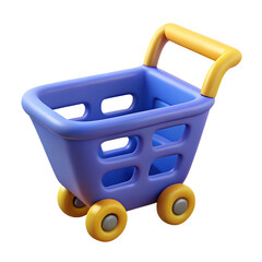 Poster - Cute cartoon shopping cart 3d render isolated on transparent background