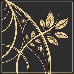 Poster - Beige Floral Branch Art Deco Style Dark Background