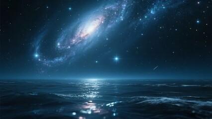 Wall Mural - Galaxy Over the Ocean: A Celestial and Terrestrial Intersection