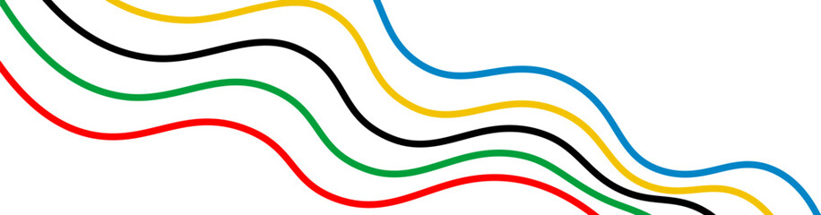 Poster - Dynamic diagonal wave lines in red, green, black, yellow, and blue, creating a modern and symbolic pattern with an international and energetic feel