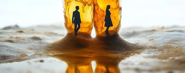 Poster - A conceptual image depicting silhouetted male and female figures flowing through an hourglass like structure reflecting the passage of time and the balance or imbalance between genders
