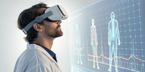 Aufkleber - Digital Health Solutions for Healthcare. Virtual reality in a medical context with a man wearing a headset.