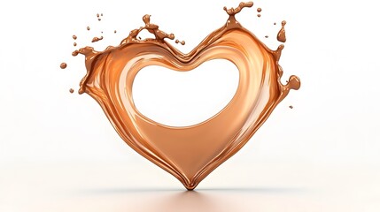 Poster - A heart shape formed by a splash of brown liquid against a clean white backdrop. The splash creates a dynamic and fluid form highlighting the heart shape with a shadow.