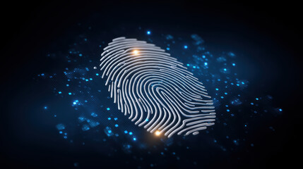 Poster - Fingerprint network security concept with digital biometric identification and data protection technology in dark background