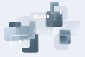Fototapete - 3D  squares and rectangles on white background. Art geometric shapes in liquid glass style. Abstract vector design elements.