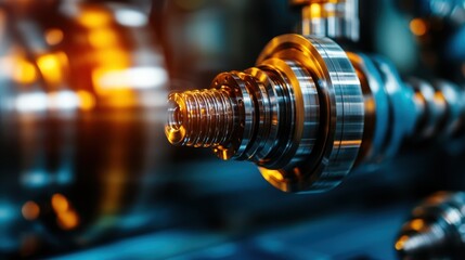 Poster - An intricate view of a beautifully engineered metallic component, showcasing high precision and a glossy finish, capturing the essence of modern technology and craftsmanship.