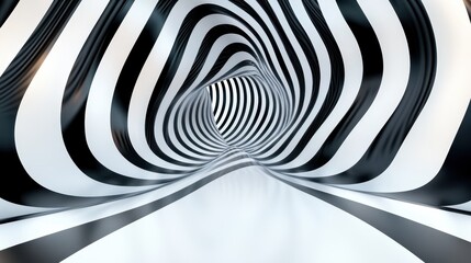 Poster - An imaginative abstract tunnel featuring bold, black and white stripes that create a visually stimulating and immersive perspective, perfect for artistic expression.