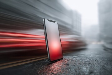 Poster - Smartphone App Crash Error Displayed in Motion Blur With Faded Background Textures and Colors at Urban Street Setting