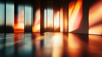 Poster - An abstract view of light and shadows interacting on a polished floor, showcasing the beauty and intrigue of lighting design in contemporary architectural settings.
