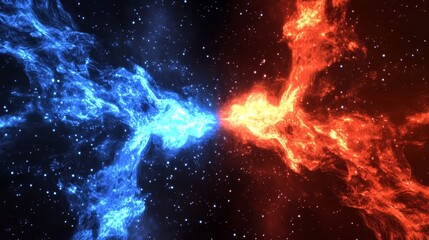 Wall Mural - Cosmic Collision: Blue and Red Nebulae Intersect in Space