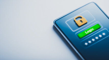 Poster - Secure Access: A modern smartphone displays a secure login interface, a padlock icon prominently displayed, and offers peace of mind in an age of data vulnerability. 