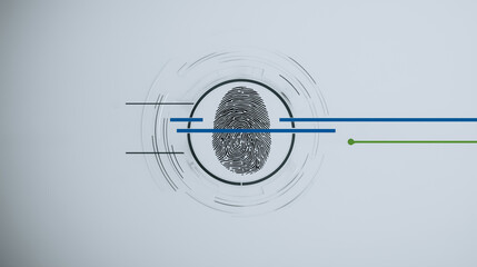 Poster - Fingerprint Security: A close-up shot of a fingerprint, center stage within a futuristic tech design, with intricate digital lines. Evokes the idea of security, technology and digital innovation.