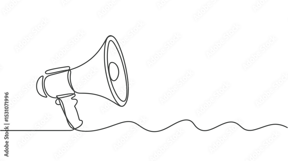 Single Line Drawing of a Megaphone with Wavy Line Extension Stock ...