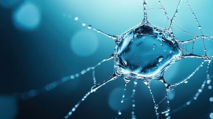 Poster - Microscopic view of water droplets interconnected by fine webs, presenting an abstract composition that showcases the beauty of nature and the intricacies of organic forms in art.