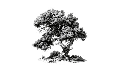 vector illustration juniper tree, forest scenery, botanical sketch, evergreen plant art, natural env