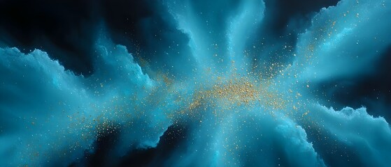 ethereal cosmic nebula with shimmering golden particles