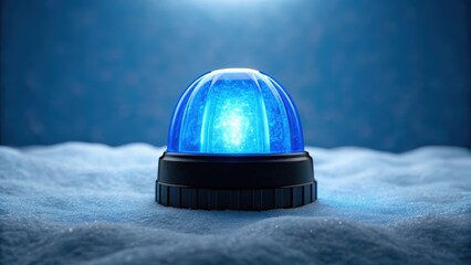 Poster - Futuristic space habitat design concept. Illuminated blue dome on a textured surface with glowing effects.
