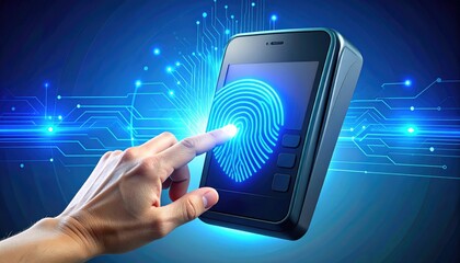 Poster - Hand Touching Futuristic Fingerprint Scanner for Digital Security Access