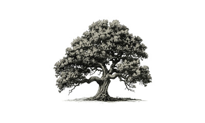 vector illustration of oak tree, nature landscape, forest clipart, tree silhouette, rustic woodland,