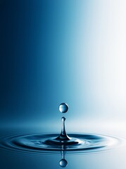 Poster - Water drop splash with ripple on gradient blue background, clean minimal concept with copyspace for advertising or poster design template.
