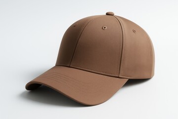 Poster - Minimal brown baseball cap mockup on clean white background for branding and advertising concept template with empty copyspace design layout.