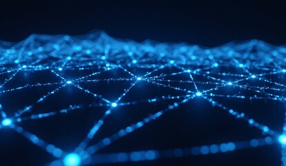 Blue interconnected network nodes forming a web-like structure