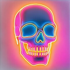Poster - Colorful neon skull art displayed against a vibrant backdrop in an urban setting showcasing modern creativity
